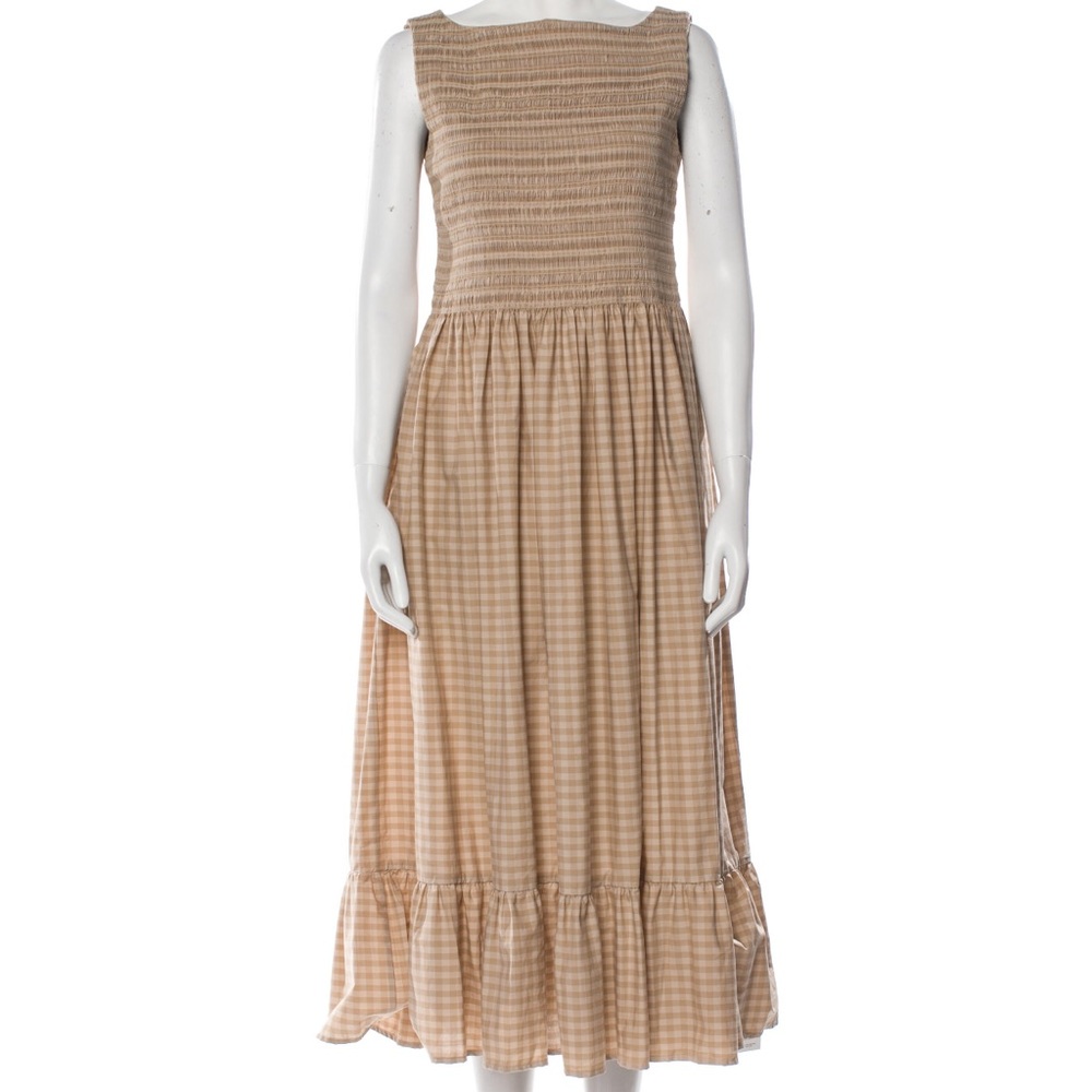 Chic Tan Gingham Maxi Dress